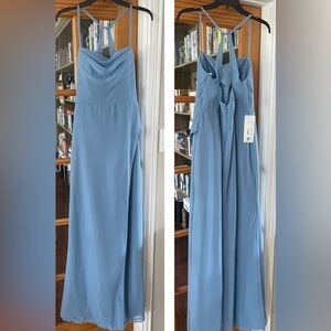 Azazie Formal Blue Dress - Cowl Scoop Chiffon Mermaid Dress